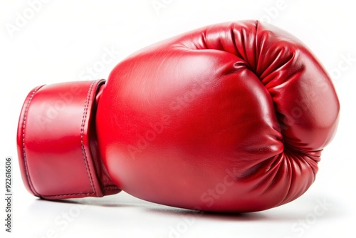 A single red boxing glove isolated on a white background, symbolizing strength, power, competition, and victory.