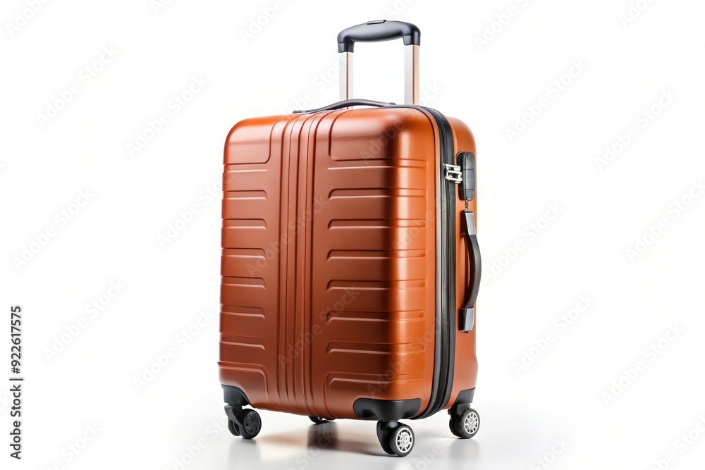 A bright orange suitcase with sleek lines and modern design, ready for a journey. The suitcase symbolizes adventure, exploration, travel, and vacation. A bright orange suitcase with sleek lines and modern design, ready for a journey. The suitcase symbolizes adventure, exploration, travel, and vacation.