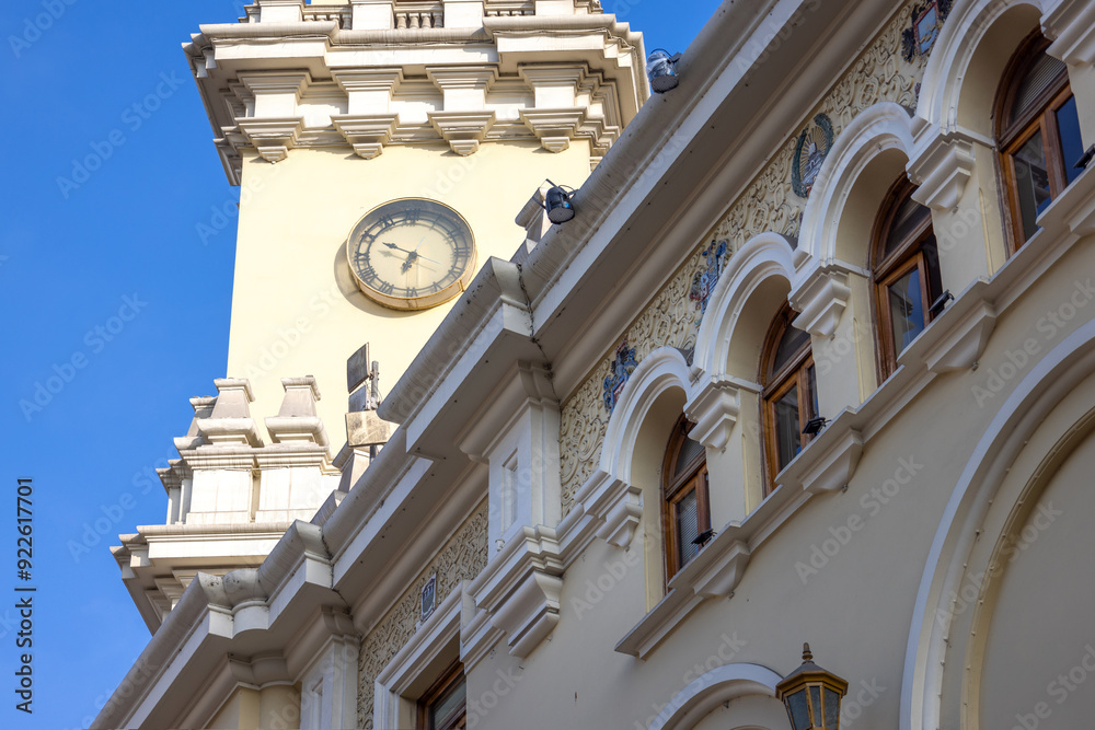 Lima, Peru, old city streets and colorful colonial buildings in Miraflores and historic city center.