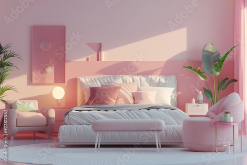 furniture and home decor sale banner on pastel background, beds, couches, armchairs