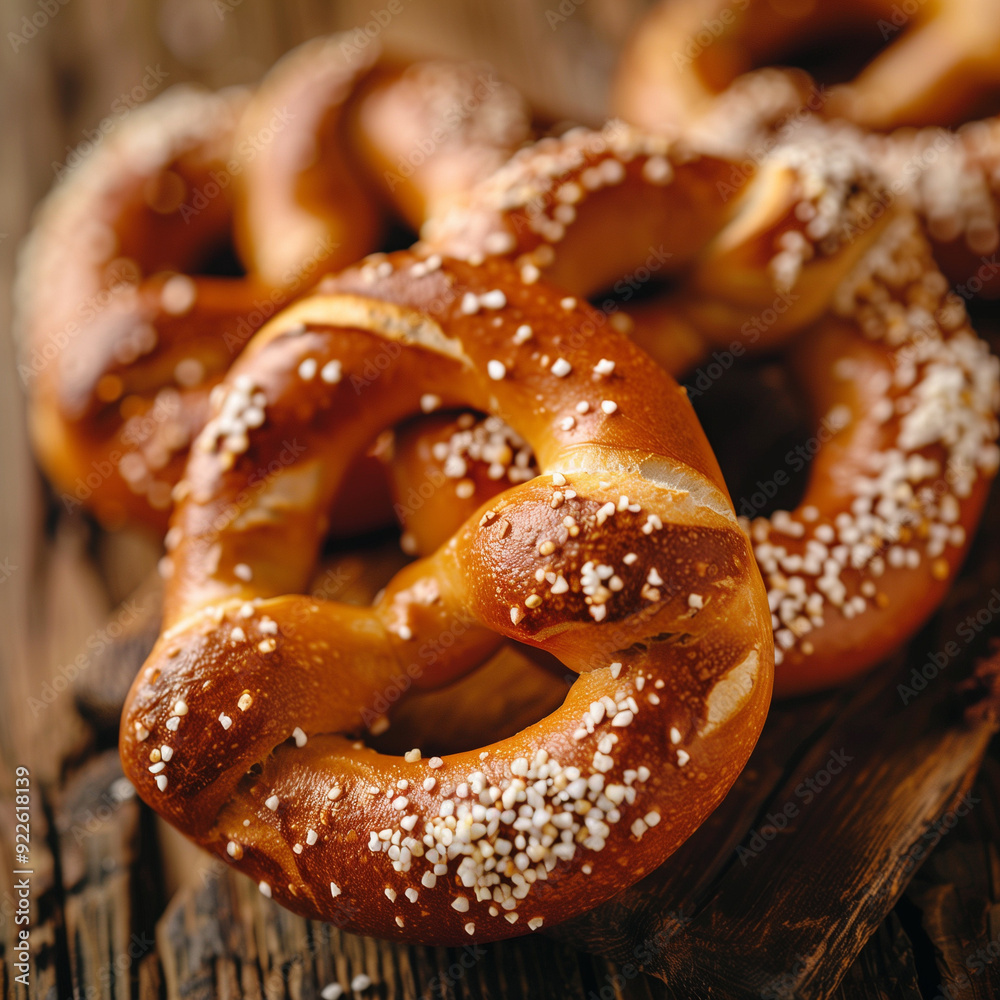 Close-Up of Salted Pretzel on Rustic Wooden Table at Oktoberfest Close-Up of Salted Pretzel on Rustic Wooden Table at Oktoberfest