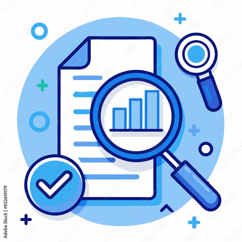 Colorful Data Analysis and Research Illustration in Flat Style with Blue Tones Colorful Data Analysis and Research Illustration in Flat Style with Blue Tones