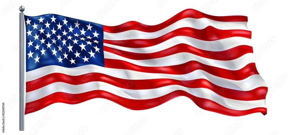 Fototapeta premium Waving American Flag on White Background.