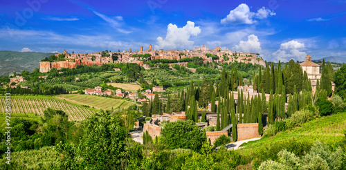 Orvieto, Italy. Historical hilltop old town of Orvieto, tuff city, view of the medieval walls and towers.