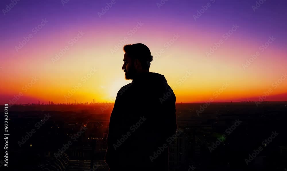 Egyptian Man Contemplating at Sunset by Panoramic Windows Egyptian Man Contemplating at Sunset by Panoramic Windows