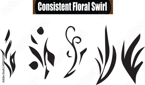 Consistent Floral Swirl Minimalist Black Silhouette Vector Collection