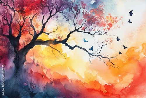 Vibrant Tree Silhouette