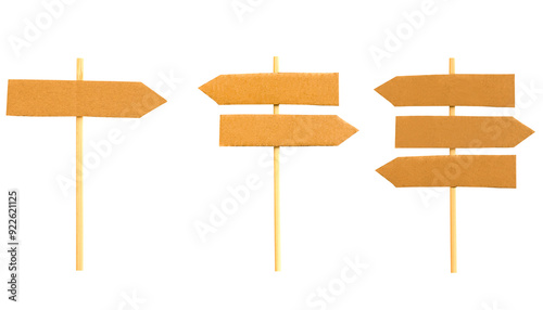 Multi choice crossroad directional arrow signs isolated on white background.