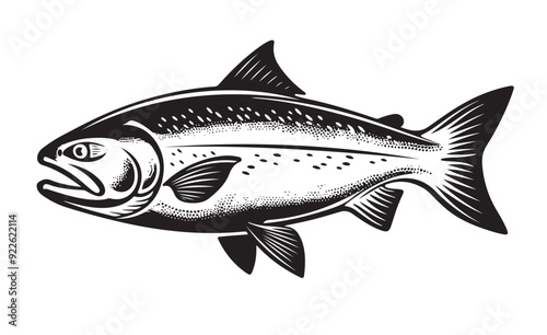 Sketch of fish Salmon. Hand drawn illustration. Vector. Isolated