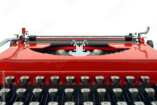 elegant retro typewriter with red and black ribbon isolated on transparent background photo