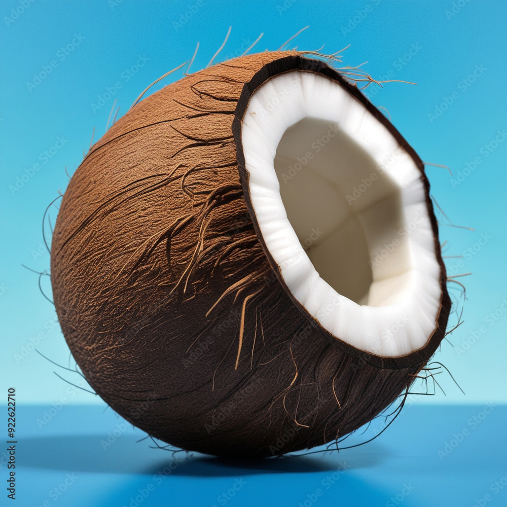 Coconut, an exotic fruit on a blue background Coconut, an exotic fruit on a blue background