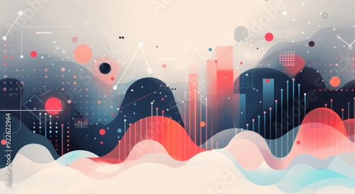 Abstract Waves of Colorful Graphs and Shapes in Digital Art Display