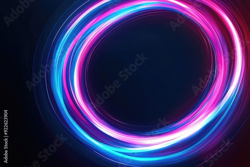 Overlapped Lightning neon magical round effecting on black background,Abstract Glowing Neon Rings