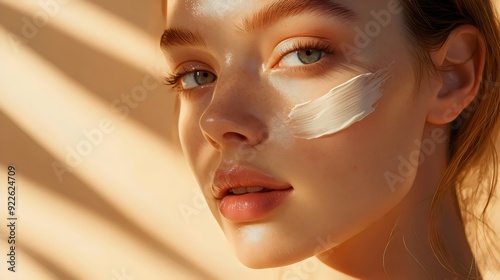 Skincare Model with Modern Elegance, cosmetic cream commercial. Generative AI
