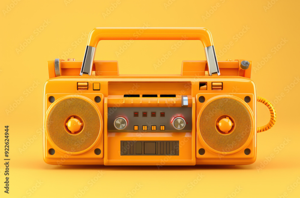 Fototapeta premium Orange boombox old-fashioned cassette player in bright orange space