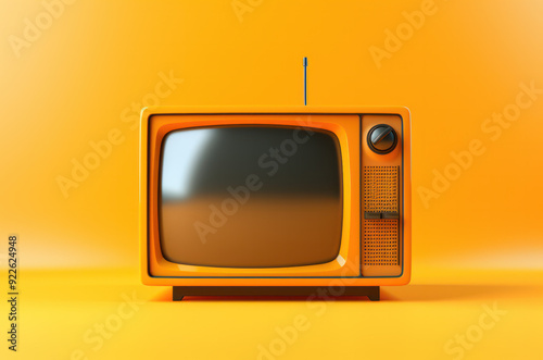 Vintage orange TV old-fashioned television set in bright orange space photo