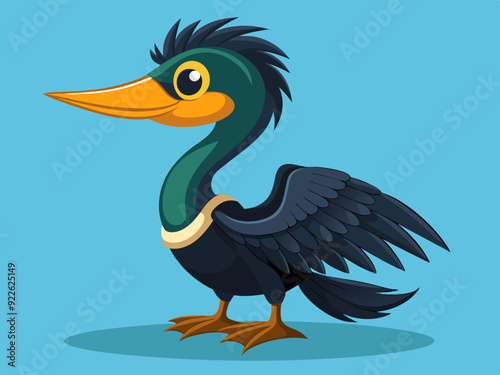 Mignon oiseau Darter Anhinga Set Cartoon Vector - Illustration libre de droits
