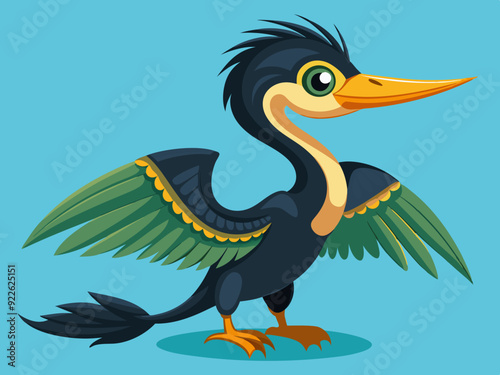 Mignon oiseau Darter Anhinga Set Cartoon Vector - Illustration libre de droits
