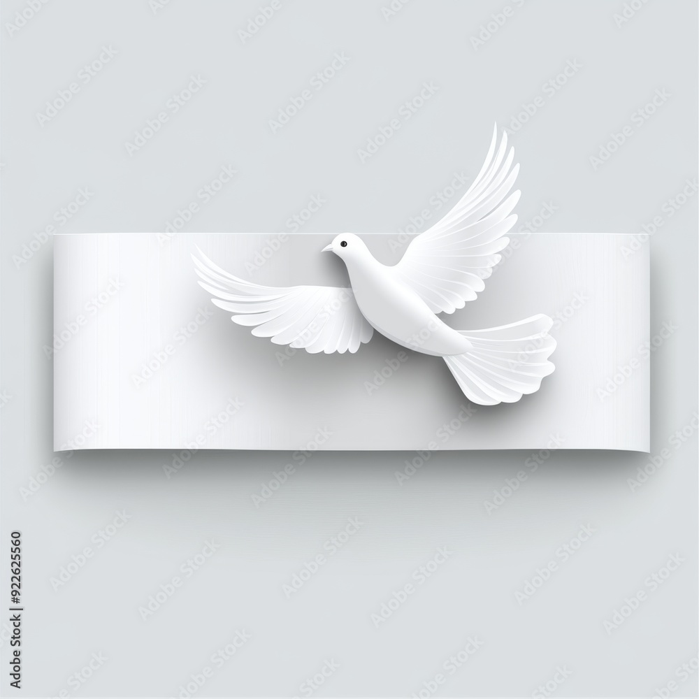 Fototapeta premium Symbol of Peace: A Dove Soaring on a White Flag for International Day of Peace, with Ample Space for Text, clean background,Festival, 4K Wallpaper
