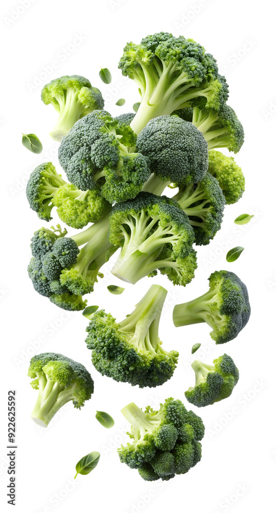 Green broccoli bunches with florets, transparent Green broccoli bunches with florets, transparent