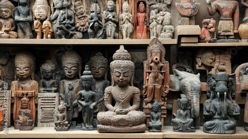 Collection of Ancient Carved Wooden Statues