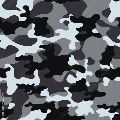 vector gray camouflage pattern, repeat texture, winter background