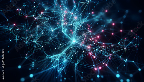 Neural lowpoly AI futuristic neon network of abstract connection background