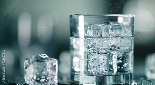Ice Cubes Forming Bubbles in Water on a Dark Background