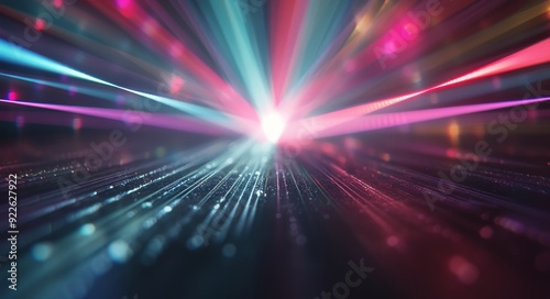 Vibrant Laser Beams Cutting Through Smoke in a Dark Environment