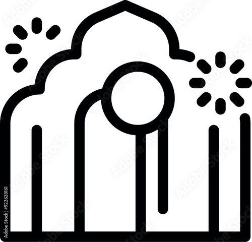 Line art icon of fireworks exploding over the taj mahal celebrating an indian holiday