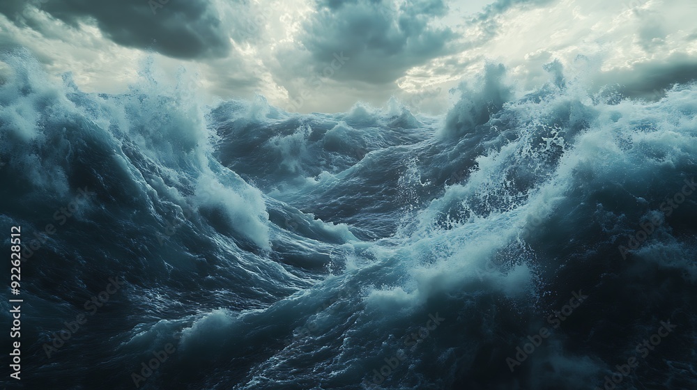 Dark, swirling storm clouds dance over a restless ocean, painting an abstract canvas of nature's raw power Dark, swirling storm clouds dance over a restless ocean, painting an abstract canvas of nature's raw power