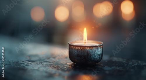Soft Glow of a Candle on a Dark Surface With Warm Background Lights