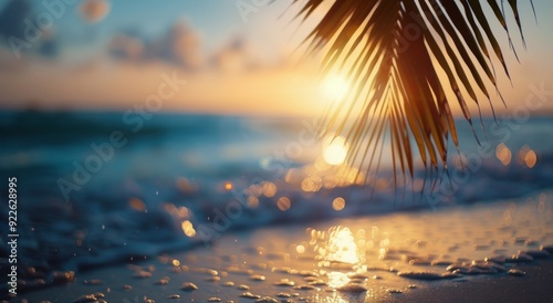 Sunset Over Ocean With Palm Trees in Tropical Paradise