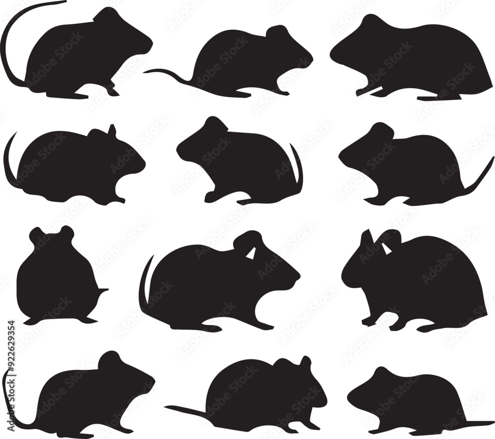 Fototapeta premium Mouse Versatile Black Silhouette Vector Series