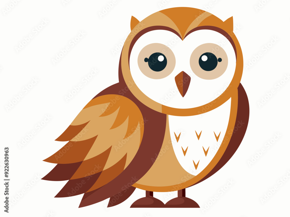 Ensemble de hibou mignon de grange (tyto alba) avec le visage blanc et les ailes brunes dessin animé sauvage forêt oiseau animal conception illustration de vecteur plat isolé sur le fond blanc


