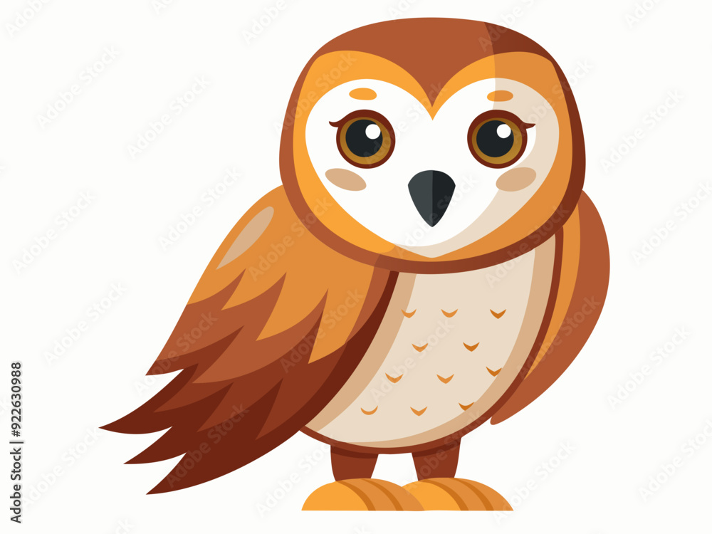Ensemble de hibou mignon de grange (tyto alba) avec le visage blanc et les ailes brunes dessin animé sauvage forêt oiseau animal conception illustration de vecteur plat isolé sur le fond blanc



