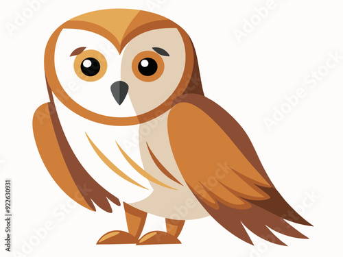 Ensemble de hibou mignon de grange (tyto alba) avec le visage blanc et les ailes brunes dessin animé sauvage forêt oiseau animal conception illustration de vecteur plat isolé sur le fond blanc



