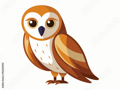 Ensemble de hibou mignon de grange (tyto alba) avec le visage blanc et les ailes brunes dessin animé sauvage forêt oiseau animal conception illustration de vecteur plat isolé sur le fond blanc


