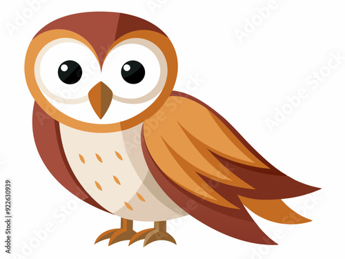 Ensemble de hibou mignon de grange (tyto alba) avec le visage blanc et les ailes brunes dessin animé sauvage forêt oiseau animal conception illustration de vecteur plat isolé sur le fond blanc


