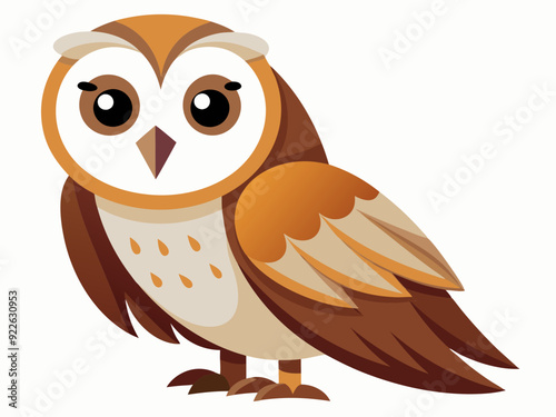 Ensemble de hibou mignon de grange (tyto alba) avec le visage blanc et les ailes brunes dessin animé sauvage forêt oiseau animal conception illustration de vecteur plat isolé sur le fond blanc


