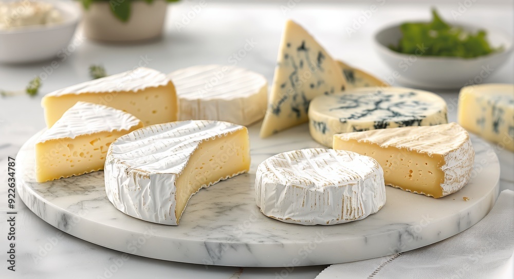 Artisan Cheese Selection on Marble Board With Grapes and Greenery