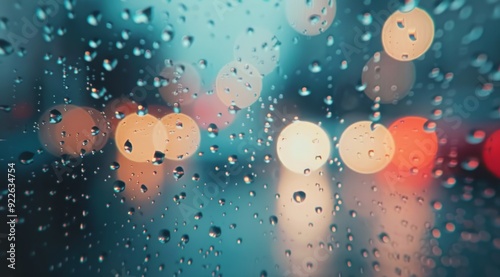 Raindrops on Glass With Blurred City Lights at Night