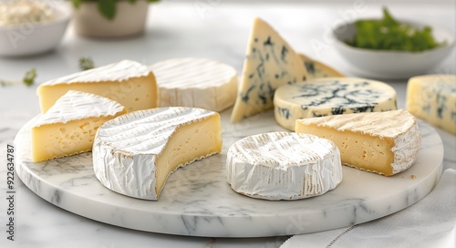 Artisan Cheese Selection on Marble Board With Grapes and Greenery
