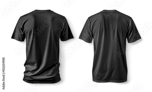 Front and Back View of Blank Black T-Shirt Mockup on White Background