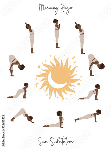 Yoga Sun Salutation Brown Body Positive Woman Poster
