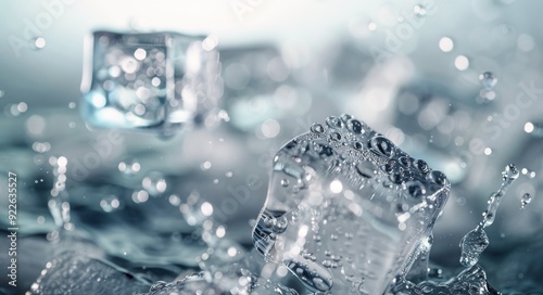 Ice Cubes Splashing in Water in a Bright and Reflective Setting