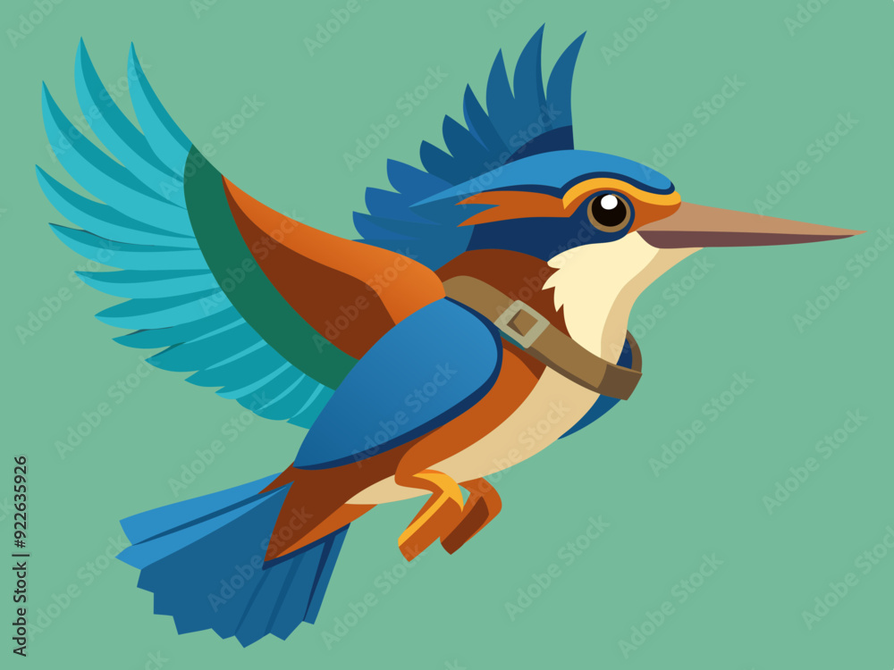 Oiseau ceinturé Martin-pêcheur volant séquence d’animation vecteur de dessin animé
