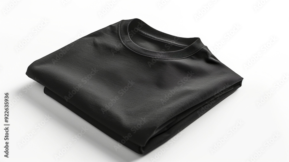 Front and Back View of Blank Black T-Shirt Mockup on White Background