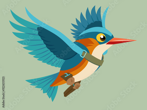 Oiseau ceinturé Martin-pêcheur volant séquence d’animation vecteur de dessin animé
