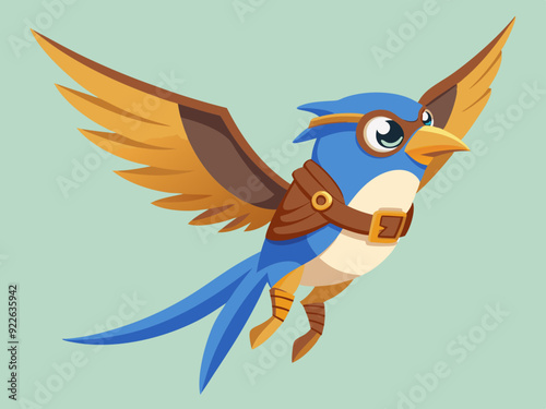 Oiseau ceinturé Martin-pêcheur volant séquence d’animation vecteur de dessin animé

